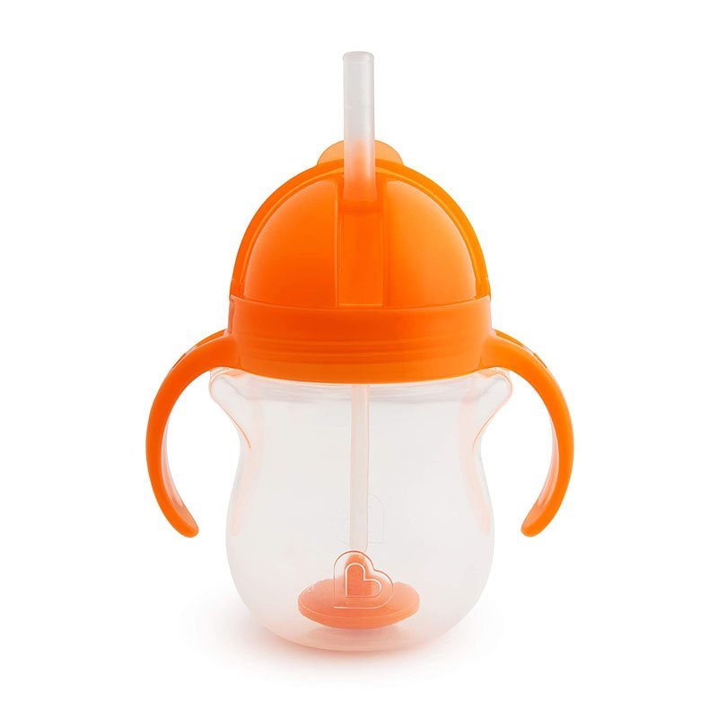 Munchkin Click Lock Weighted Straw Cup, 7 Ounce, Orange, Pack of 1