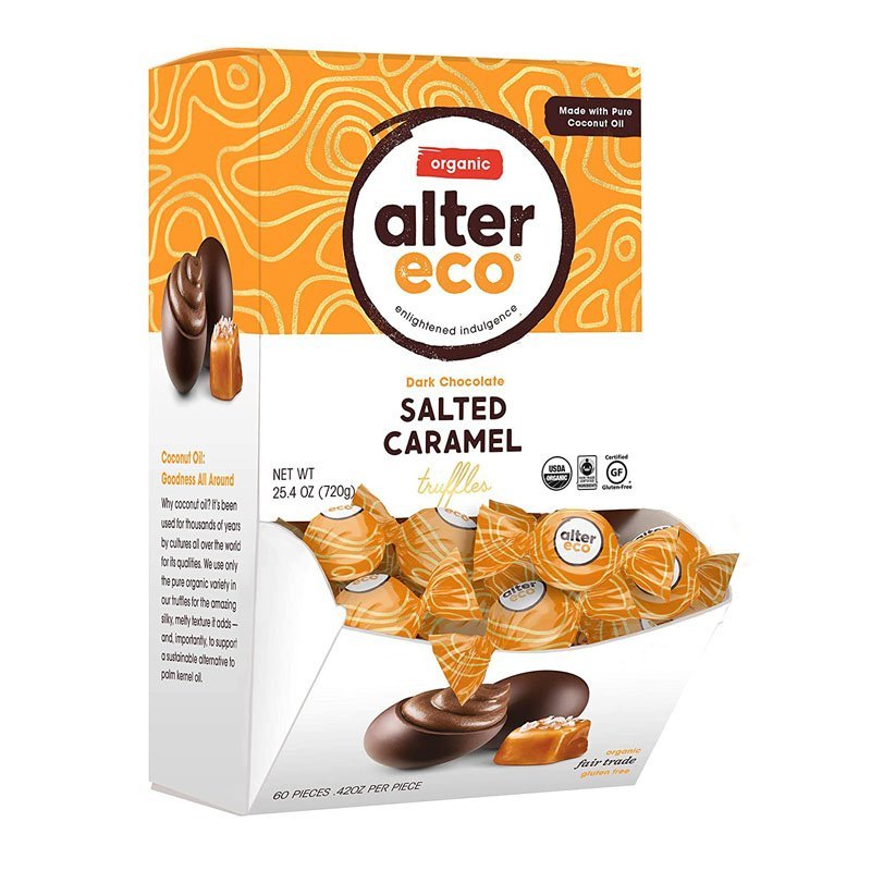 Alter Eco | Salted Caramel Truffles | 58% Pure Dark Cocoa, Fair Trade, Organic, Non-GMO, Gluten Free Dark Chocolate Truffles, Single Box (60 ct)