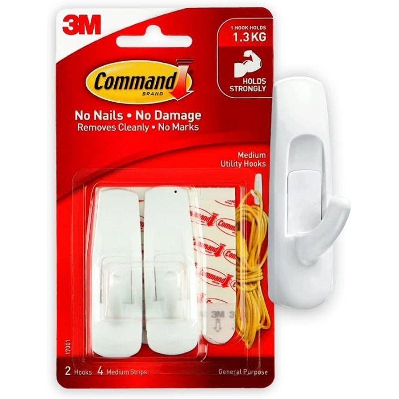 Command Medium Utility Hooks, White, 2-Hooks, 4-Strips, Organize Damage-Free