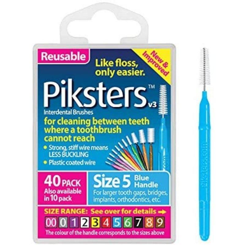 Piksters Interdental Brushes (40 Pack, Size 5 (Blue))