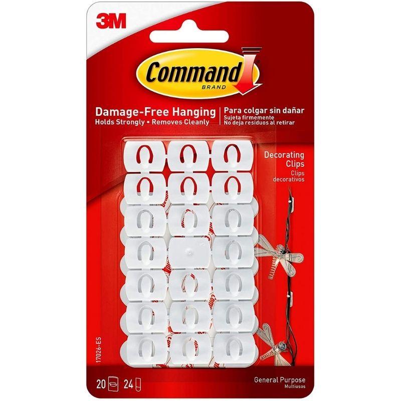 Command Small Decorating Clips, White, 20-Clips, 24-Strips, Decorate Damage-Free